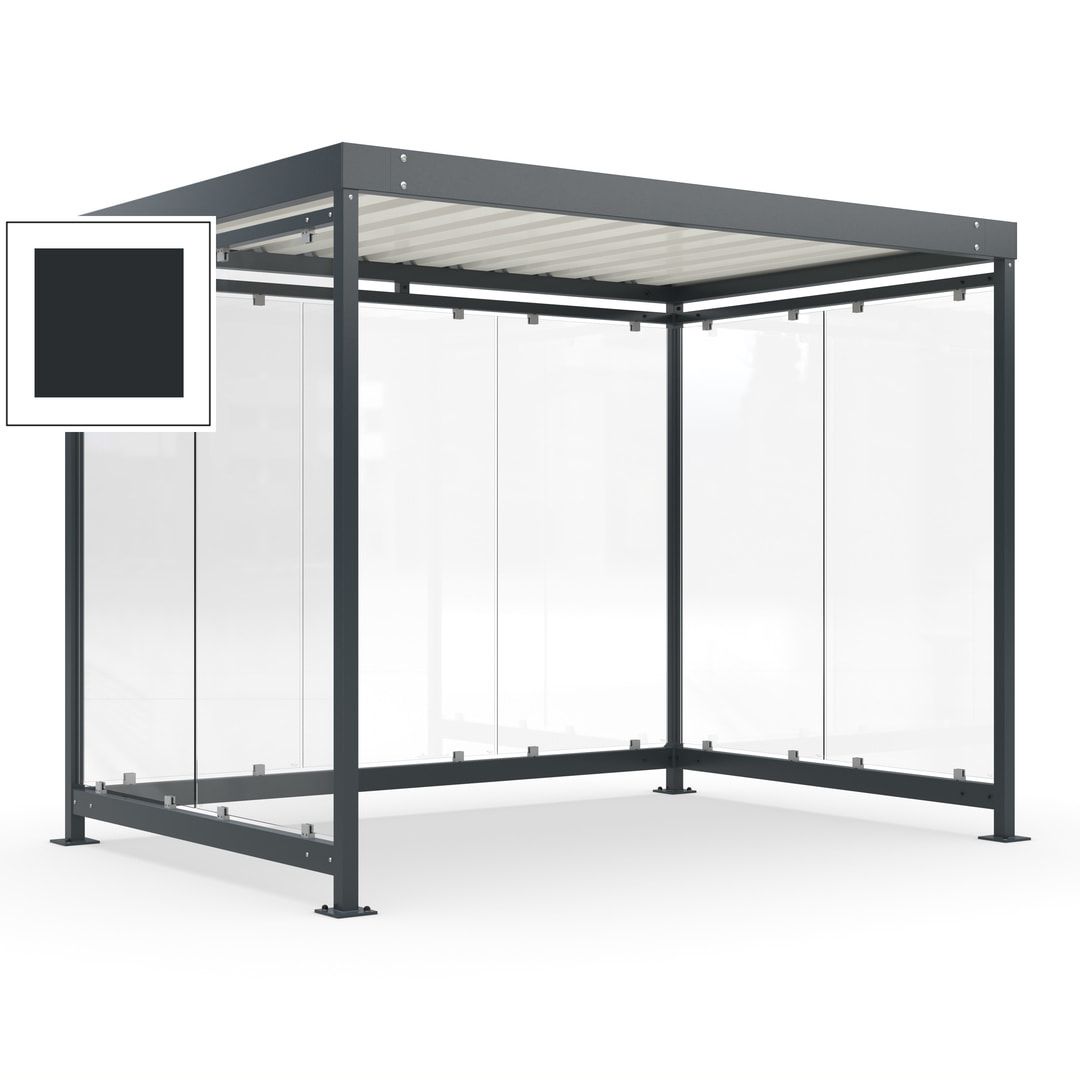 Raucherunterstand, Bausatz, Fahrgastunterstand, Bushaltestelle, 2.510 x 3.180 x 2.165 mm (HxBxT), 7 Wände, Achatgrau