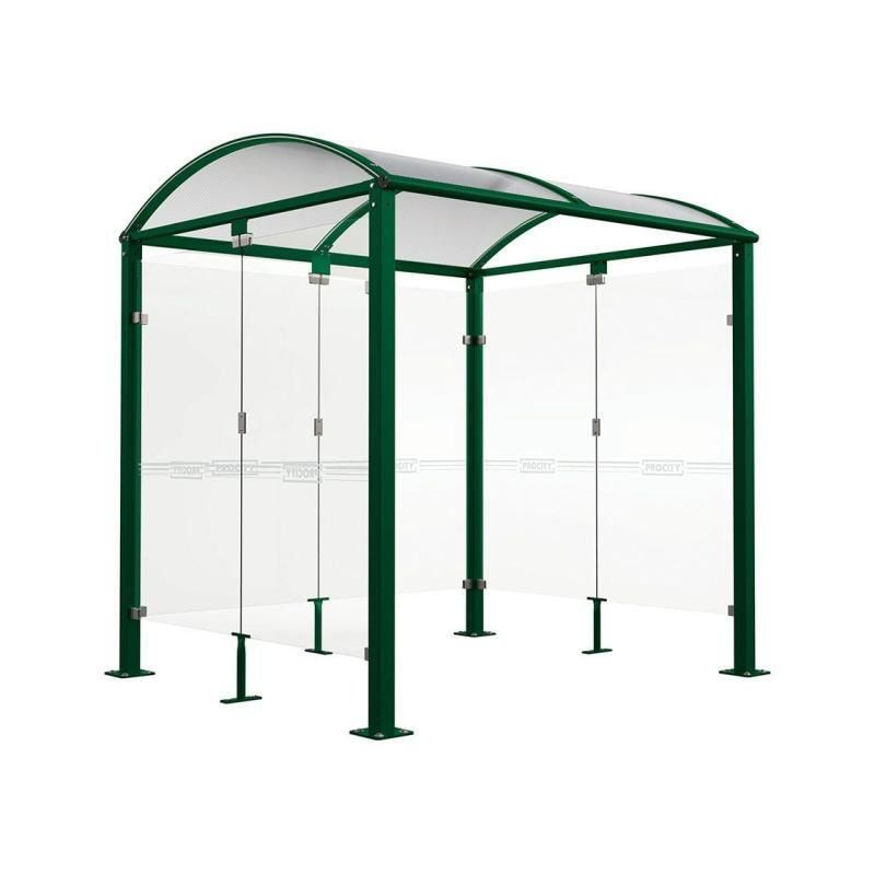 Fahrradunterstand, Fahrradüberdachung, All-in-One + Zusatz, Sicherheitsglas, 2.635 x 5.000 x 2.090 mm (HxBxT), auf Bodenplatten, Farbe enzianblau
