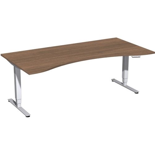 Ergo-Schreibtisch, Elektro Pro+, elektronisch höhenverstellbar, 625-1.285 x 1.600 x 1.000 mm (HxBxT), Gestell silber, Dekor Ahorn