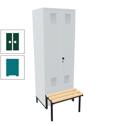 Doppel-Spind, Garderobenschrank, Buche Sitzbank integriert, 2 Abteile a 400 mm, Korpus anthrazitgrau, Tür anthrazitgrau, 1.850 x 800 x 815 mm (HxBxT)