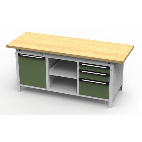 OTTOKIND Werkbank - bündige Arbeitsplatte - 850 x 1.695 x 750 mm (HxBxT) - 3 Schubladen - 1 Schrank - 2 Ablageböden - lichtgrau / anthrazitgrau