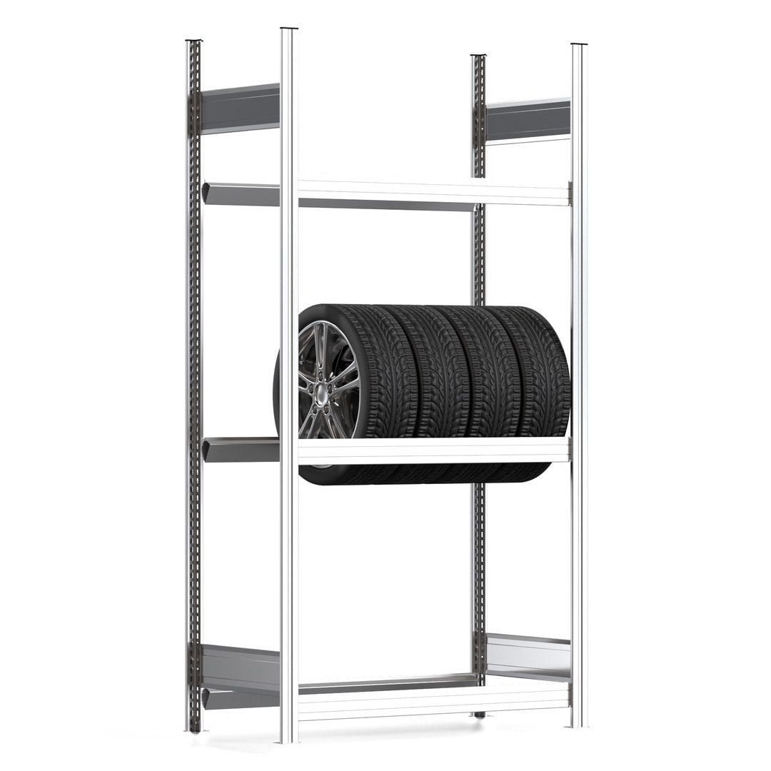 Reifenregal mit Tiefenriegel - 250 kg - 2.000 x 1.005 x 500 mm (HxBxT) - 3 Ebenen - Anbauregal - Steckregal BERT