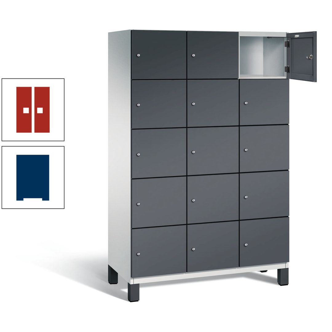 Fächerschrank, Stahlschrank, 15 Fächer, Türöffnungsbegrenzer, Füße, 1.980 x 1.200 x 525 mm (HxBxT), Korpus anthrazitgrau, Front anthrazitgrau