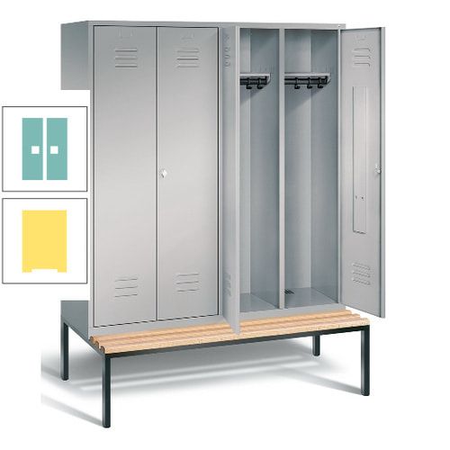 Doppel-Spindschrank, Buche Sitzbank untergebaut, 4 Abteile a 400 mm, Korpus lichtgrau, Tür anthrazitgrau, 2.090 x 1.590 x 815 mm (HxBxT)