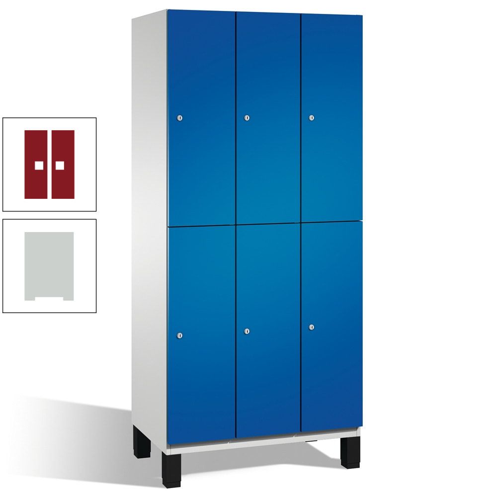 Fächerschrank, Stahlschrank, doppelstöckig, 6 Fächer, Füße, Korpus anthrazitgrau, Tür anthrazitgrau, 1.980 x 900 x 525 mm (HxBxT)