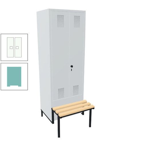 Doppel-Spind, Garderobenschrank, Buche Sitzbank integriert, 2 Abteile a 400 mm, Korpus anthrazitgrau, Tür anthrazitgrau, 1.850 x 800 x 815 mm (HxBxT)