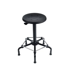 Arbeitshocker mit Fußstütze - PU schwarz - Sitzhöhe 560 - 750 mm - mit Gleitern - Höhenverstellung wählbar