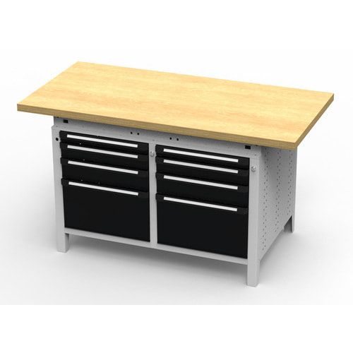 OTTOKIND Werkbank - bündige Arbeitsplatte - 850 x 1.150 x 750 mm (HxBxT) - 8 Schubladen - lichtgrau