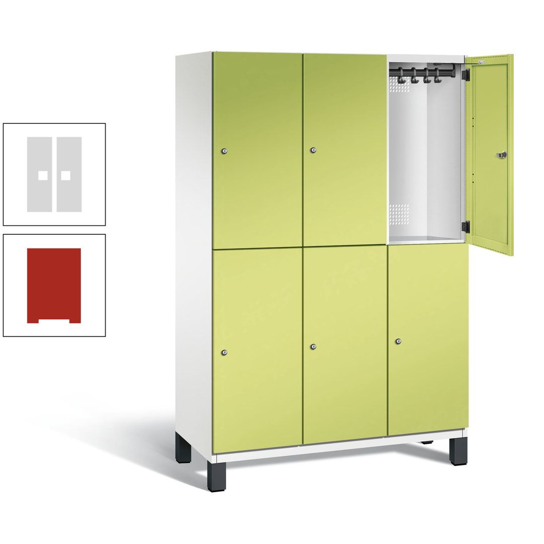 Fächerschrank, Stahlschrank, doppelstöckig, 6 Fächer, Füße, Korpus anthrazitgrau, Tür anthrazitgrau, 1.980 x 1.200 x 525 mm (HxBxT)