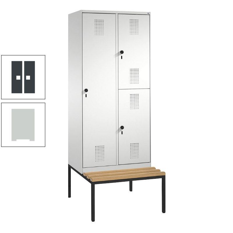 Garderobenschrank, Spind ein- und doppelstöckig Sitzbank, 2 Abteile, 3 Fächer, 2.090 x 800 x 500 mm (HxBxT), Front anthrazitgrau, Korpus anthrazitgrau