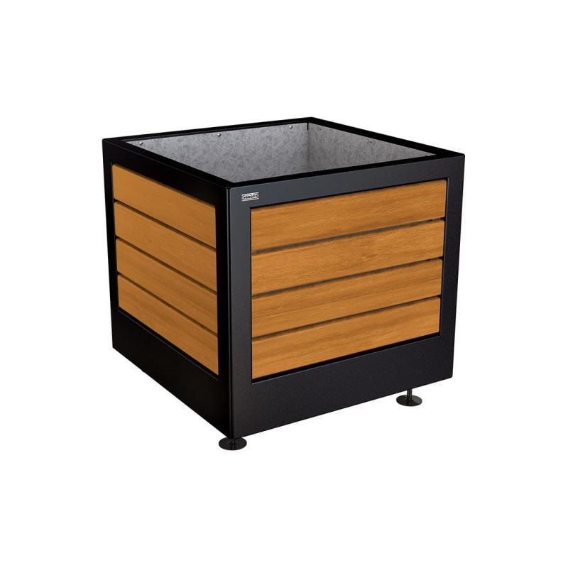 Pflanzbehälter, Stahl und Holz, verstellbare Füße, Innenverkleidung feuerverzinkt mit Verladungsgriffen, 700 x 800 x 800 mm (HxBxT), Farbe enzianblau