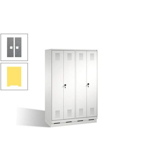 Doppel-Spind, Doppeltüren, Garderobenschrank mit Sockel, 4 Abteile a 300 mm, Korpus anthrazitgrau, Tür anthrazitgrau, 1.800 x 1.200 x 500 mm (HxBxT)