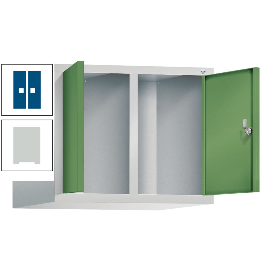 Aufsatzschrank für Spinde und Schließfachschränke, Doppeltüren, 2 Abteile, Korpus anthrazitgrau, Türfarbe anthrazitgrau, 500 x 610 x 500 mm (HxBxT)
