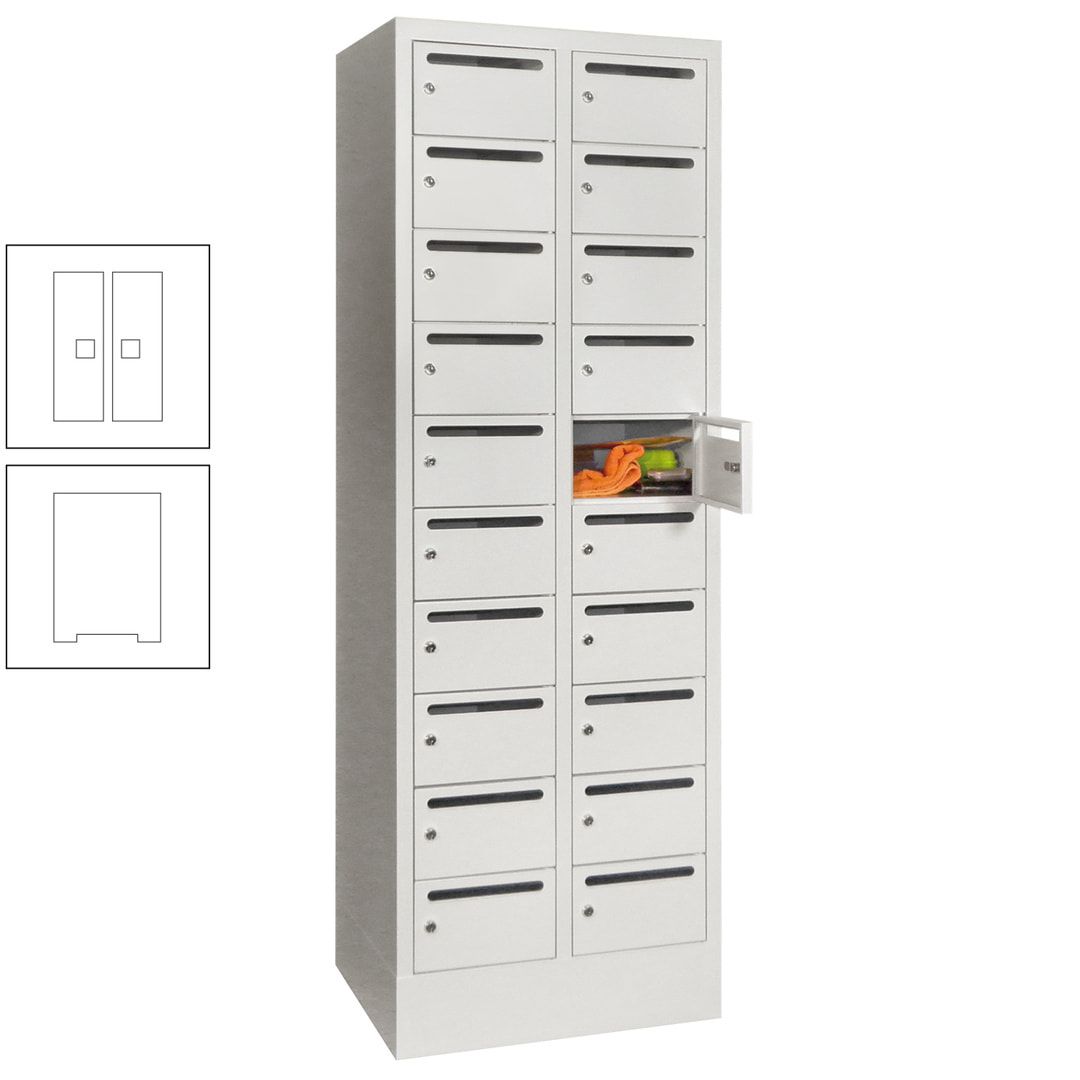 Postverteilerschrank, Schließfachschrank, 2 Abteile a 300 mm, 20 Fächer, 1.850 x 600 x 500 mm (HxBxT), Korpus anthrazitgrau, Front anthrazitgrau
