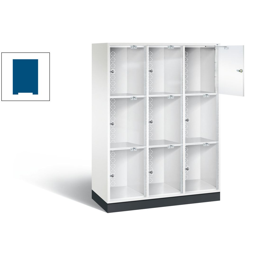 Schließfachschrank, Fächerschrank mit Türen aus Acrylglas, 2 Abteile, 6 Fächer, Zylinderschloss, 1.750 x 1.220 x 500 mm (HxBxT), Korpus anthrazitgrau