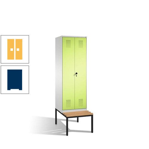 Doppel-Spind, Garderobenschrank, Buche Sitzbank untergebaut, 2 Abteile a 300 mm, Korpus anthrazitgrau, Tür anthrazitgrau, 2.090 x 600 x 815 mm (HxBxT)