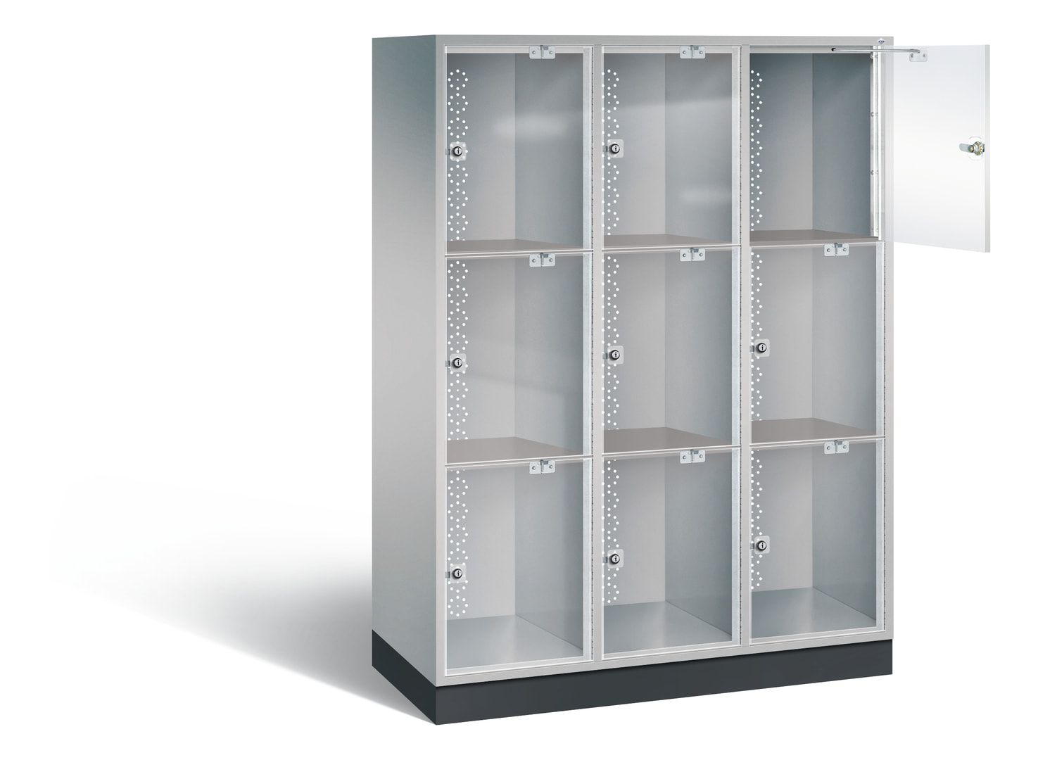 Schließfachschrank, Fächerschrank mit Türen aus Acrylglas, 2 Abteile, 6 Fächer, Zylinderschloss, 1.750 x 1.220 x 500 mm (HxBxT), Korpus anthrazitgrau