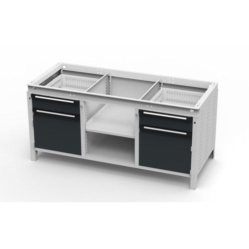 OTTOKIND Werkbank - bündig Arbeitsplatte - 850 x 1.695 x 750 mm (HxBxT) - 2 Schubladen - 2 Schränke - 2 Ablageböden - lichtgrau