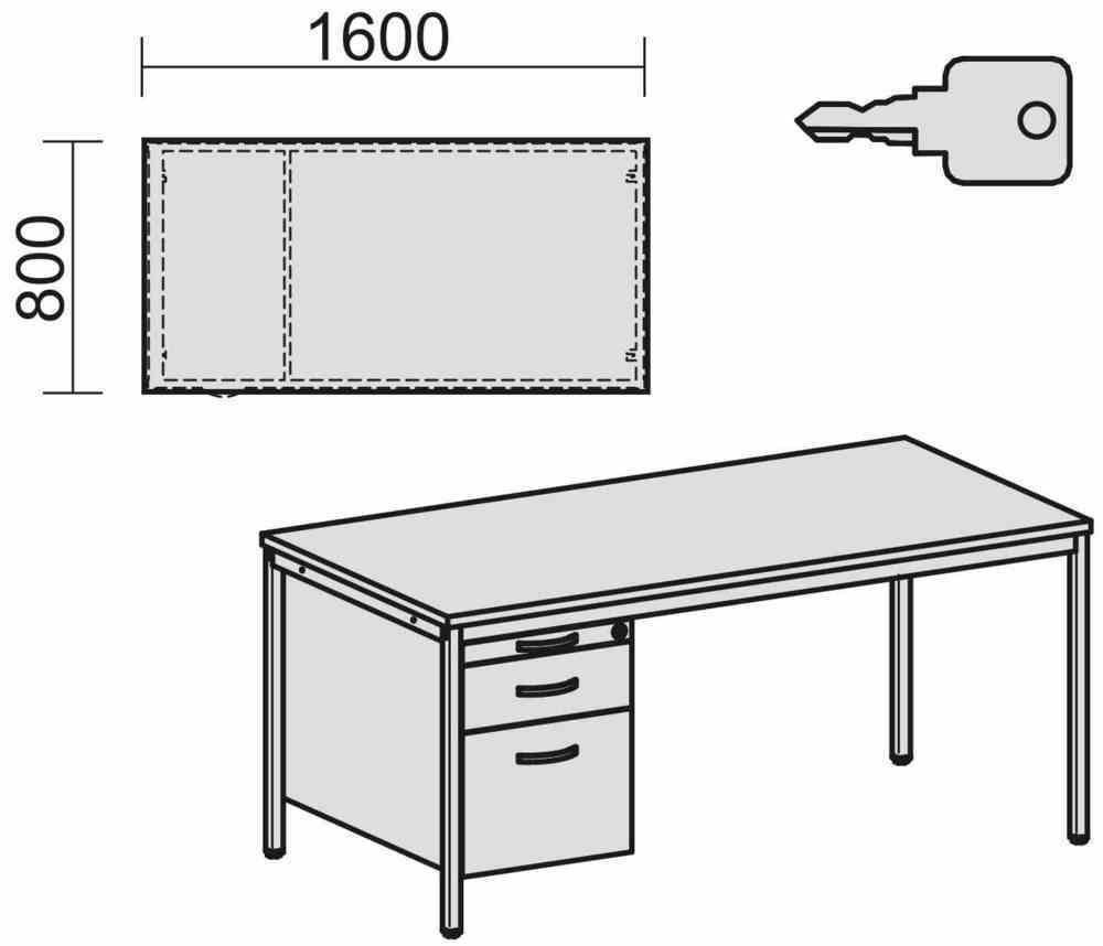 Schreibtisch 4-Fuß Eco - Hängecontainer - 3 Schubfächer - abschließbar - 720 x 1.200 x 800 mm (HxBxT) - Gestell lichtgrau - Ahorn
