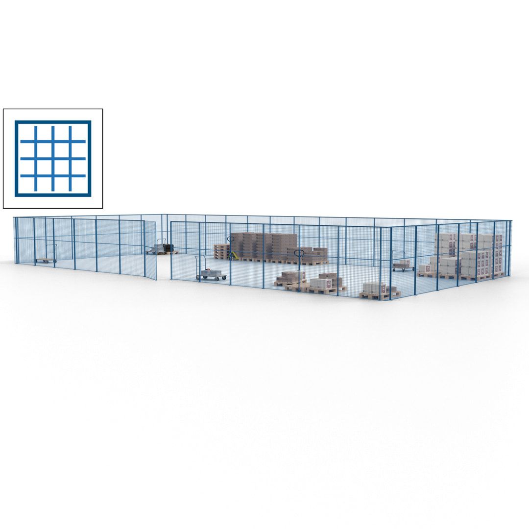 Maschinen Schutzgitter - Hallentrennwand - Sicherheitszaun - Tür - 57 m - 2.200 x 19.900 x 9.400 mm (HxBxT) - enzianblau