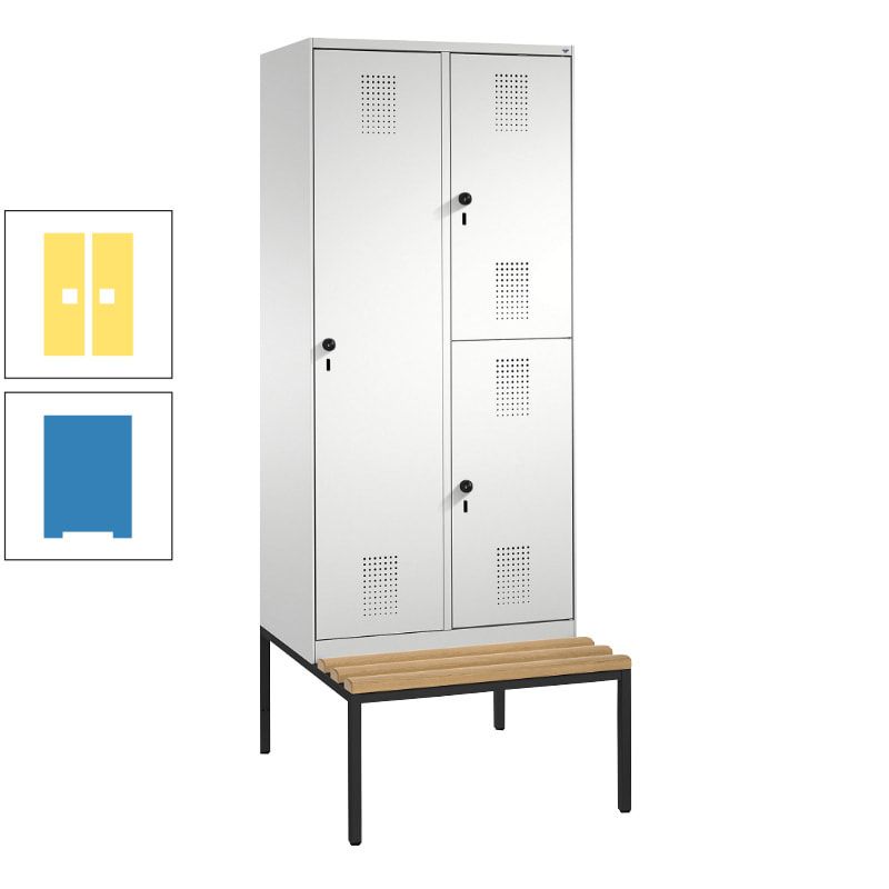 Garderobenschrank, Spind ein- und doppelstöckig Sitzbank, 2 Abteile, 3 Fächer, 2.090 x 800 x 500 mm (HxBxT), Front anthrazitgrau, Korpus anthrazitgrau