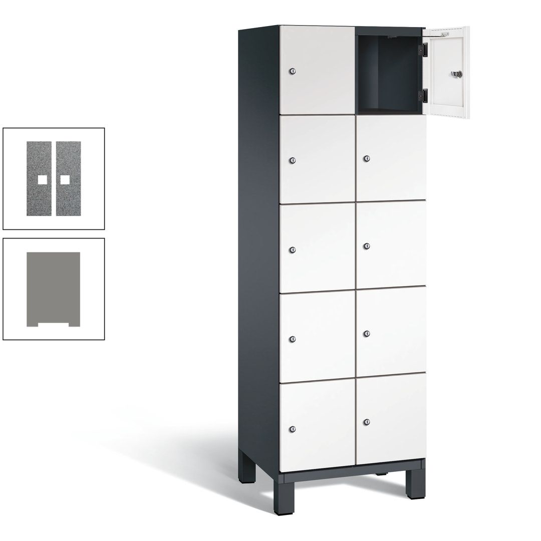 Fächerschrank, Stahlschrank, 10 Fächer, Türöffnungsbegrenzer, Füße, 1.980 x 600 x 525 mm (HxBxT), Korpus anthrazitgrau, Front anthrazitgrau