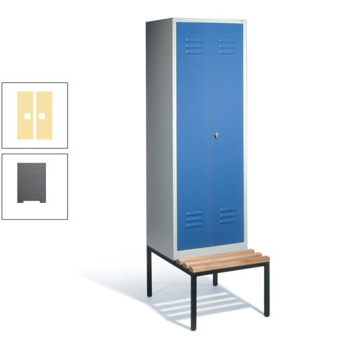 Doppel-Spindschrank, Buche Sitzbank untergebaut, 2 Abteile a 300 mm, Korpus lichtgrau, Tür anthrazitgrau, 2.090 x 610 x 815 mm (HxBxT)