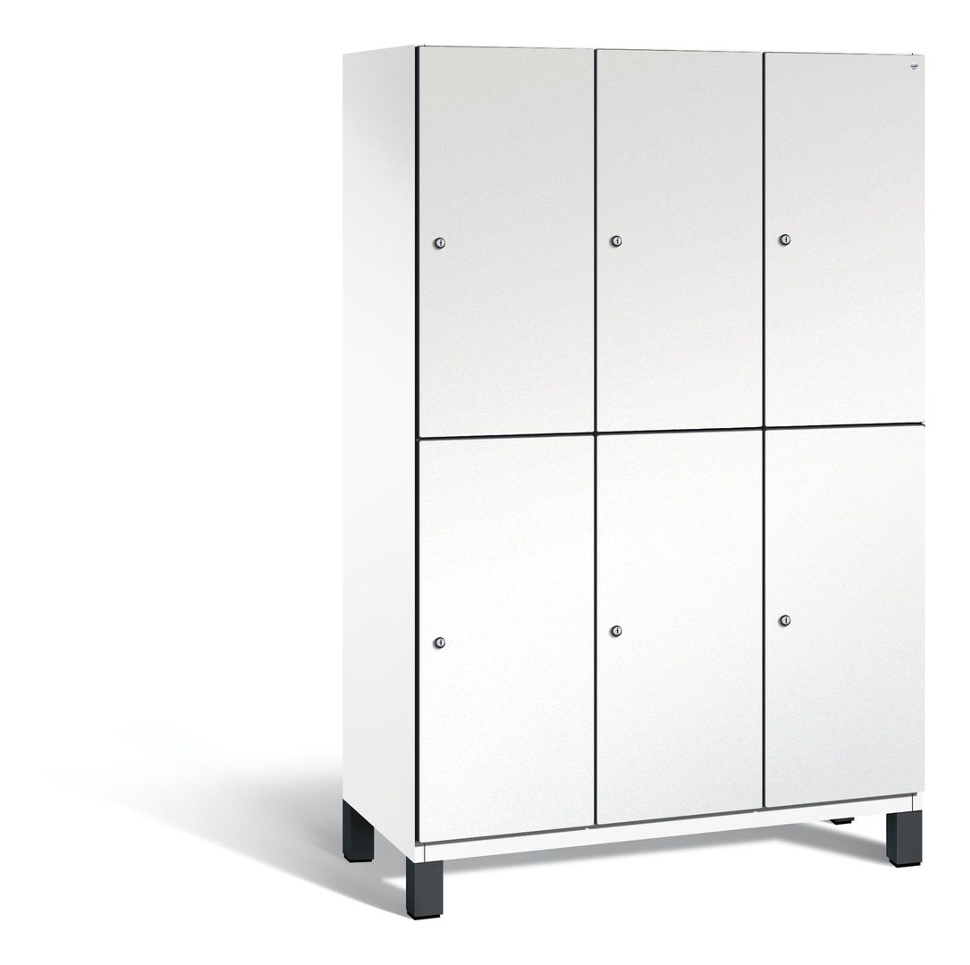 Fächerschrank, Stahlschrank, doppelstöckig, 6 Fächer, Füße, Korpus anthrazitgrau, Tür anthrazitgrau, 1.980 x 1.200 x 525 mm (HxBxT)