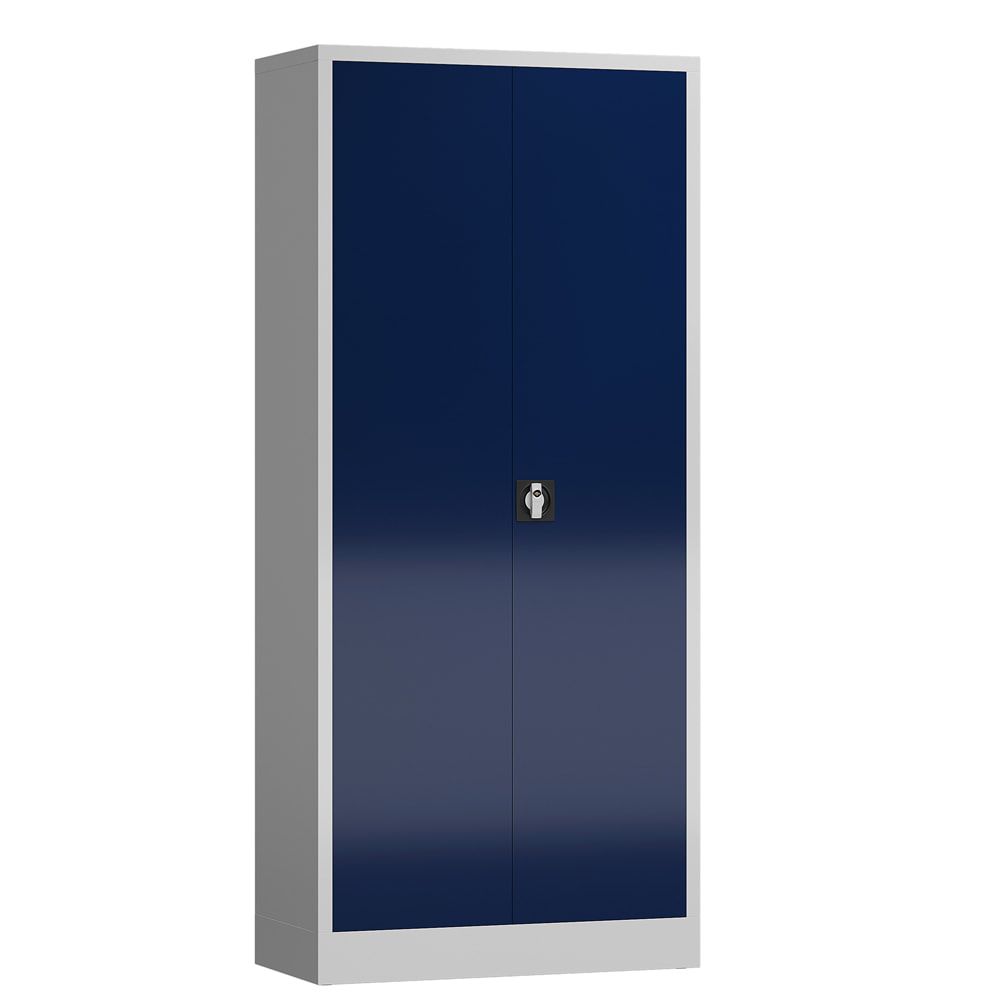 Aktenschrank, Büroschrank, abschließbar, Flügeltüren, 4 Fachböden, 1.800 x 800 x 380 mm (HxBxT), Stahl, Korpus und Türen lichtgrau