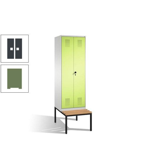 Doppel-Spind, Garderobenschrank, Buche Sitzbank untergebaut, 2 Abteile a 300 mm, Korpus anthrazitgrau, Tür anthrazitgrau, 2.090 x 600 x 815 mm (HxBxT)