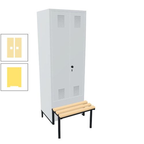 Doppel-Spind, Garderobenschrank, Buche Sitzbank integriert, 2 Abteile a 400 mm, Korpus anthrazitgrau, Tür anthrazitgrau, 1.850 x 800 x 815 mm (HxBxT)