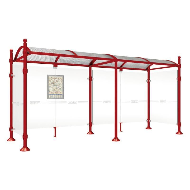 Buswartehalle, Unterstand, 2 Seitenwände, Kopf gebürsteter Edelstahl, ESG, Fahrplanschaukasten, 2.500 x 2.500 x 1.600 mm (HxBxT), Farbe enzianblau