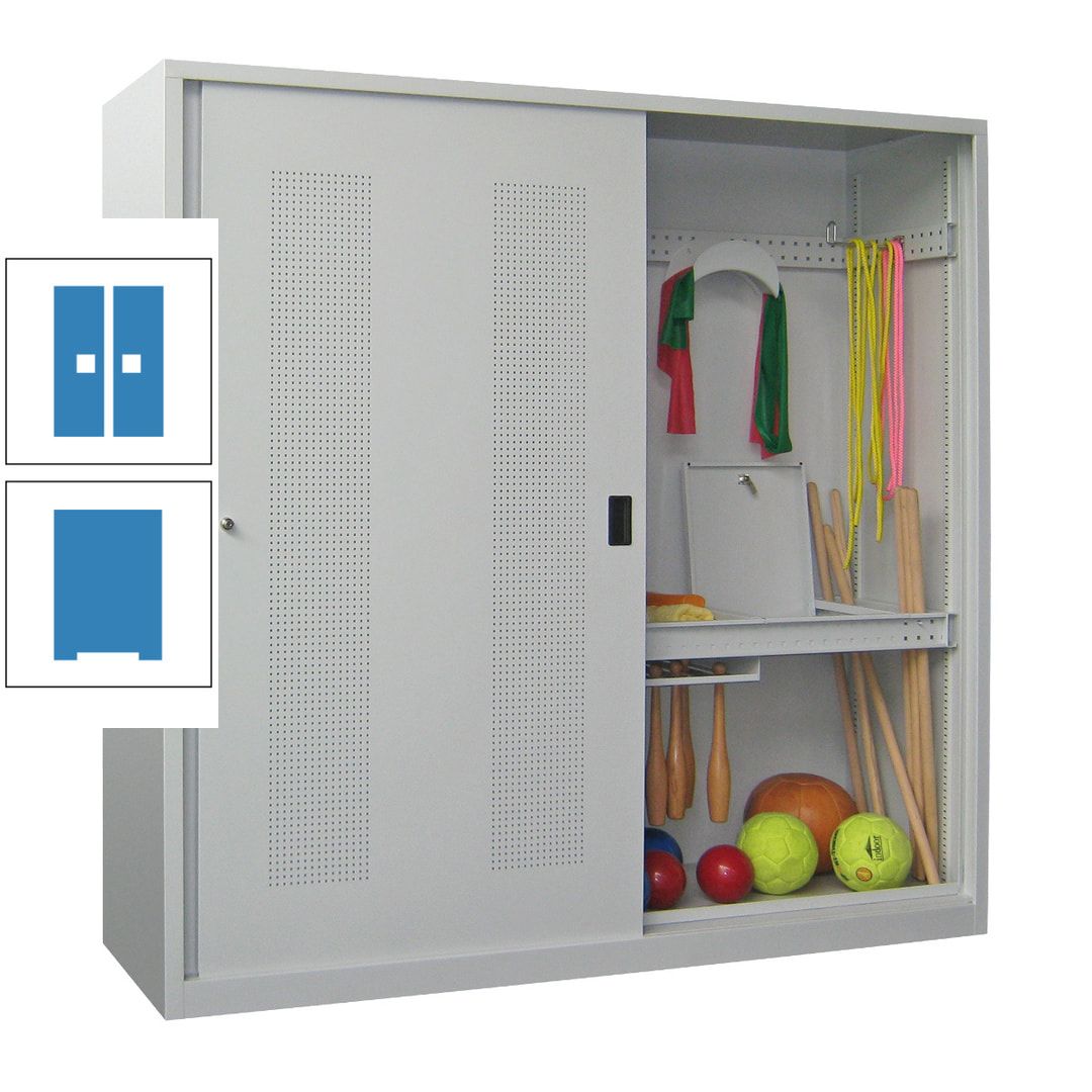 Ballschrank - Schiebetüren mit Lochfeld - Trennwand - 1.950x2.000x600 mm (HxBxT) - anthrazitgrau