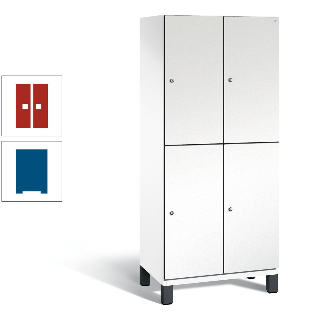 Fächerschrank, Stahlschrank, doppelstöckig, 4 Fächer, Füße, Korpus anthrazitgrau, Tür anthrazitgrau, 1.980 x 800 x 525 mm (HxBxT)