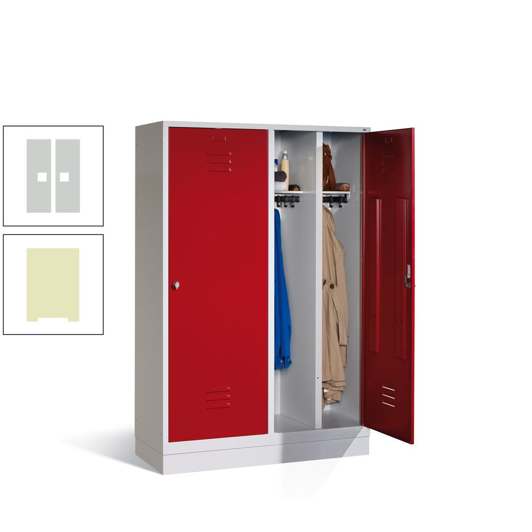 Doppel-Spind mit Großtüren, Garderobenschrank mit Sockel, 4 Abteile a 300 mm, Korpus anthrazitgrau, Tür anthrazitgrau, 1.800 x 1.190 x 500 mm (HxBxT)