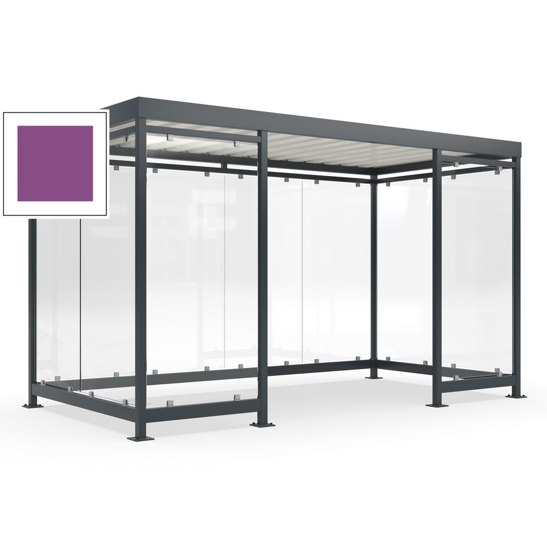 Fahrgastunterstand, Raucherunterstand, fertig montiert, Aufdübeln, 12-13 Personen, 2.510 x 4.195 x 2.165 mm (HxBxT), 10 Wände, Achatgrau