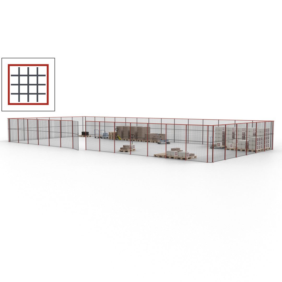 Maschinen Schutzgitter - Hallentrennwand - Sicherheitszaun - Tür - 60 m - 2.200 x 21.400 x 9.400 mm (HxBxT) - enzianblau