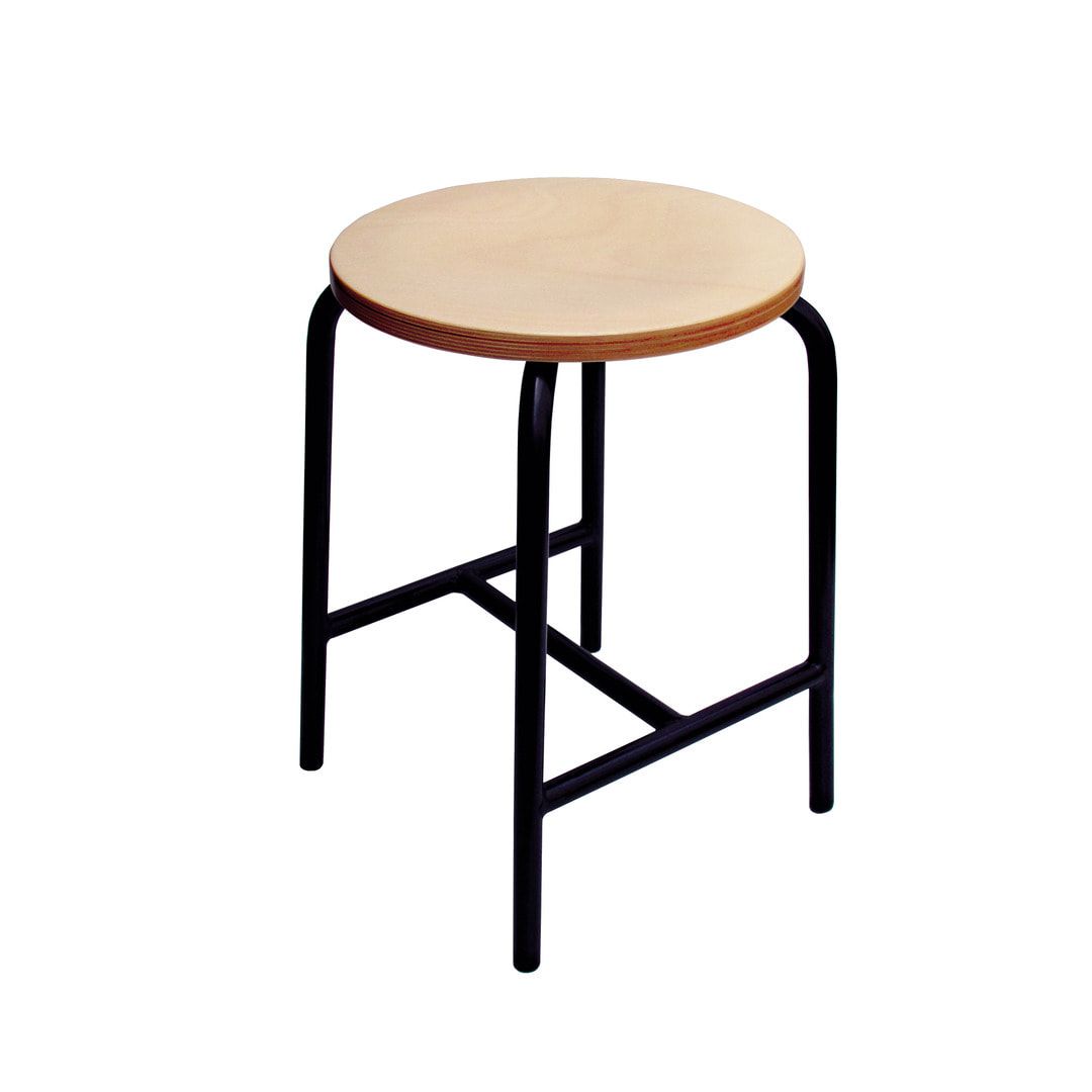Stapelhocker mit H-Strebe - Sitzhöhe 500 mm - Sitz Buche - Gestellfarbe schwarz