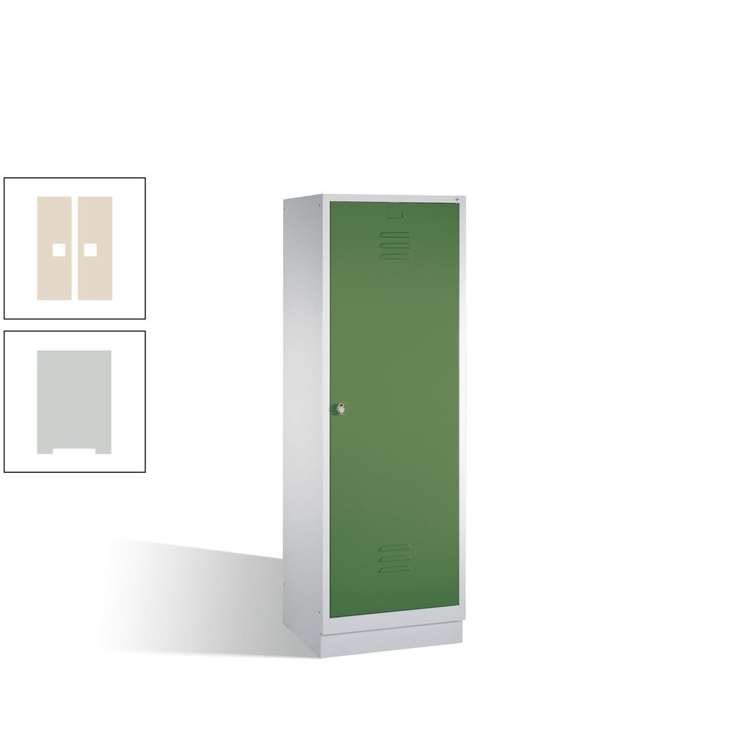 Doppel-Spind mit Großtür, Garderobenschrank mit Sockel, 2 Abteile a 300 mm, Korpus anthrazitgrau, Tür anthrazitgrau, 1.800 x 610 x 500 mm (HxBxT)