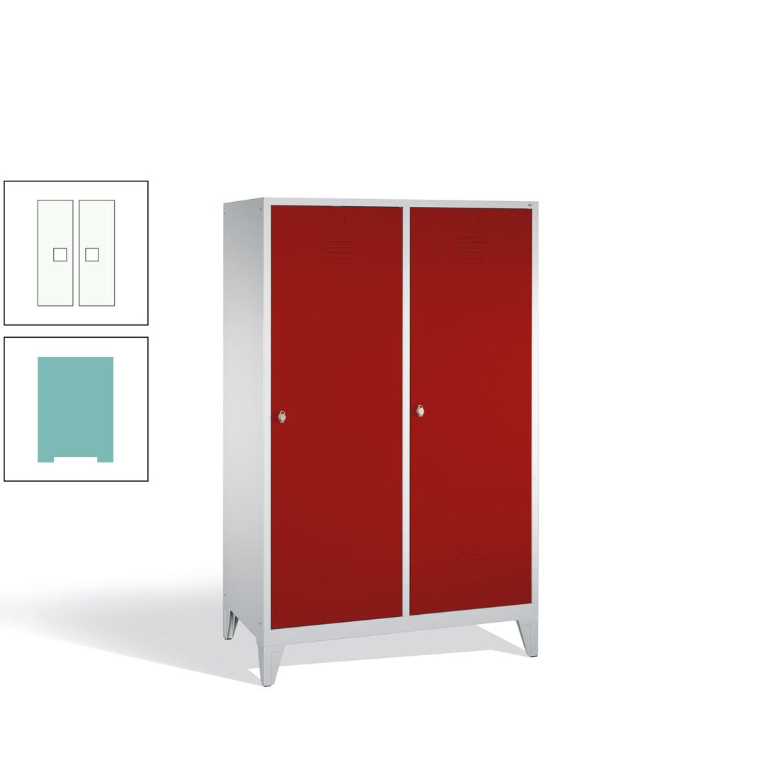 Doppel-Spind mit 2 Großtüren, Garderobenschrank mit Füßen, 4 Abteile a 300 mm, Korpus anthrazitgrau, Tür anthrazitgrau, 1.850 x 1.190 x 500 mm (HxBxT)