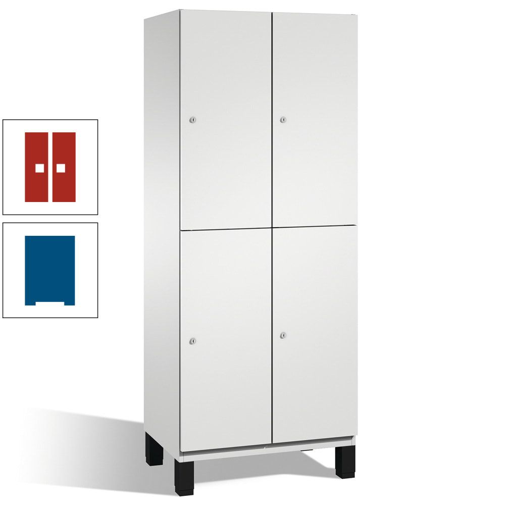 Fächerschrank, Stahlschrank, doppelstöckig, 4 Fächer, Füße, Korpus anthrazitgrau, Tür anthrazitgrau, 1.980 x 600 x 525 mm (HxBxT)