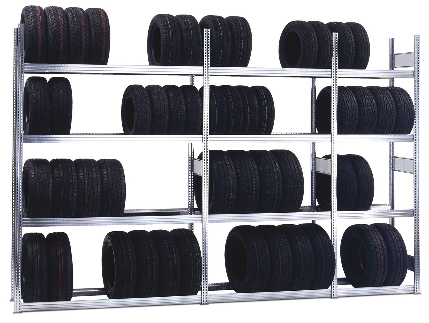 Gebrauchtes Räderregal Reifenregal - 250 kg - 2.500 x 3.071 x 400 mm (HxBxT) - 4 Ebenen - 3 Felder Set - Steckregal BERT