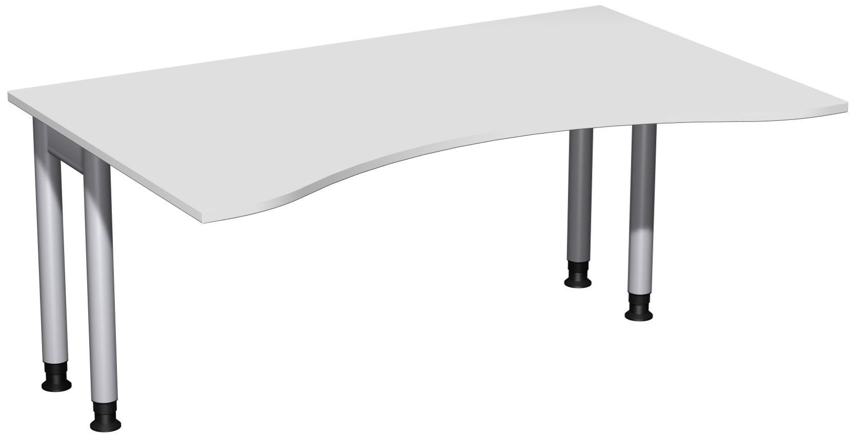 Ergo-Schreibtisch, Füße einseitig verkürzt, 4-Fuß Pro, höhenverstellbar, 680-800 x 1.600 x 1.000 mm (HxBxT), Gestell silber, Dekor Ahorn