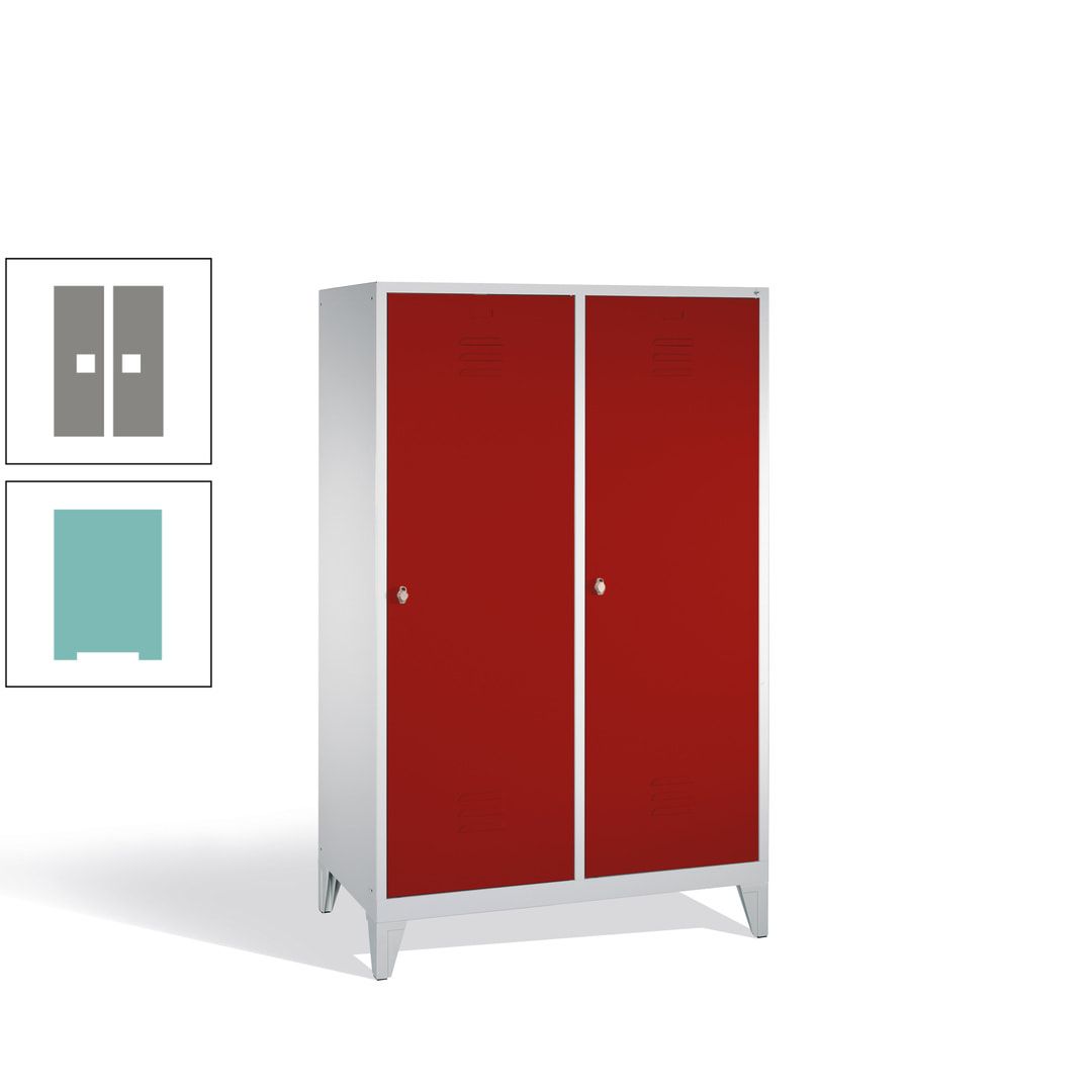 Doppel-Spind mit 2 Großtüren, Garderobenschrank mit Füßen, 4 Abteile a 300 mm, Korpus anthrazitgrau, Tür anthrazitgrau, 1.850 x 1.190 x 500 mm (HxBxT)
