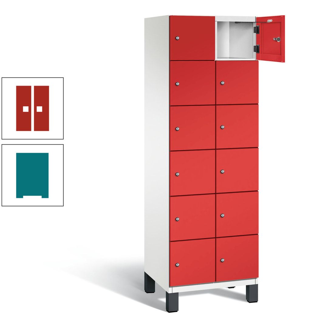 Fächerschrank, Stahlschrank, 12 Fächer, Türöffnungsbegrenzer, Füße, 1.980 x 600 x 525 mm (HxBxT), Korpus anthrazitgrau, Front anthrazitgrau