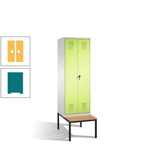 Doppel-Spind, Garderobenschrank, Buche Sitzbank untergebaut, 2 Abteile a 300 mm, Korpus anthrazitgrau, Tür anthrazitgrau, 2.090 x 600 x 815 mm (HxBxT)