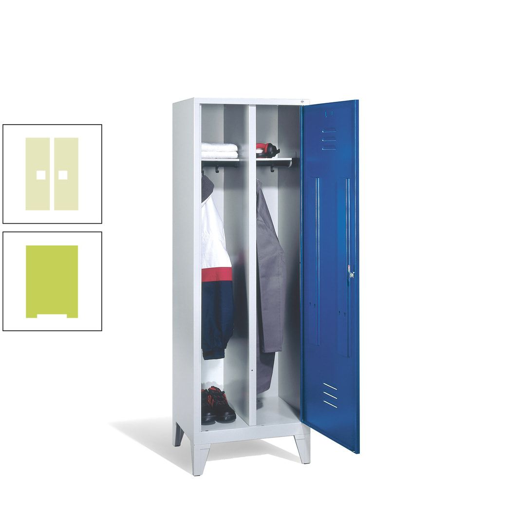 Doppel-Spind mit Großtür, Garderobenschrank mit Füßen, 2 Abteile a 300 mm, Korpus anthrazitgrau, Tür anthrazitgrau, 1.850 x 610 x 500 mm (HxBxT)