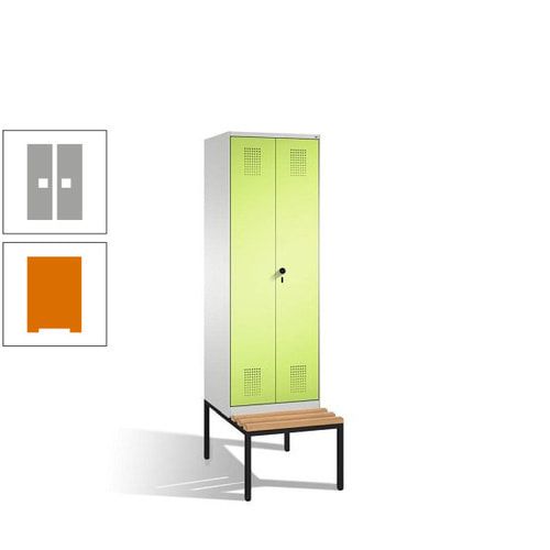 Doppel-Spind, Garderobenschrank, Buche Sitzbank untergebaut, 2 Abteile a 300 mm, Korpus anthrazitgrau, Tür anthrazitgrau, 2.090 x 600 x 815 mm (HxBxT)