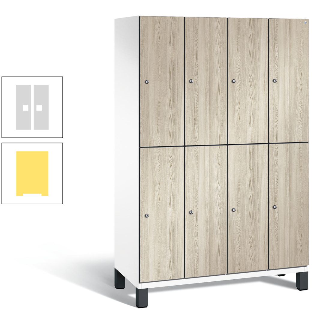 Fächerschrank, Garderobenschrank, mit Füßen, 4 Abteile, 1.980 x 1.200 x 525 mm (HxBxT), Korpus anthrazitgrau, Tür Donau-Ahorn