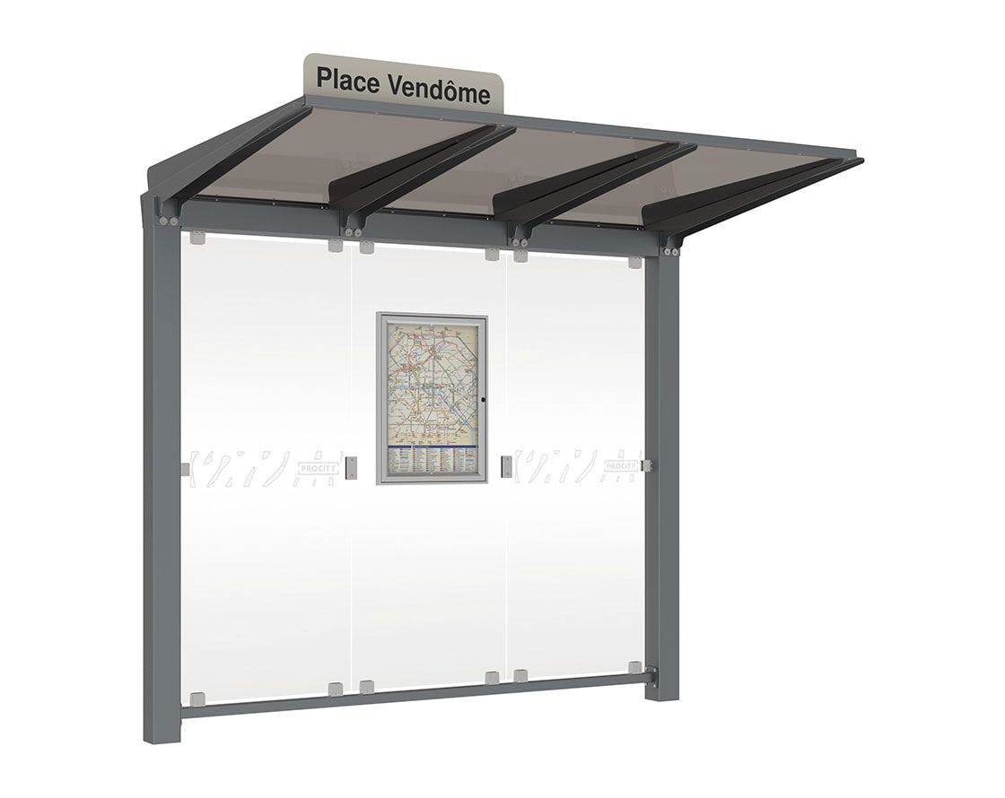 Buswartehalle, Haltestelle, Unterstand, ESG, Fahrplankasten, Haltestellenschild, enzianblau, 2.390 x 2.500 x 1.500 mm (HxBxT)